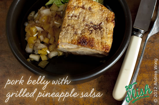 Pork belly with roasted pineapple salsa