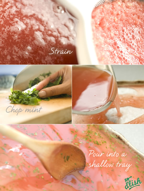 Making the watermelon, lime and mint granita