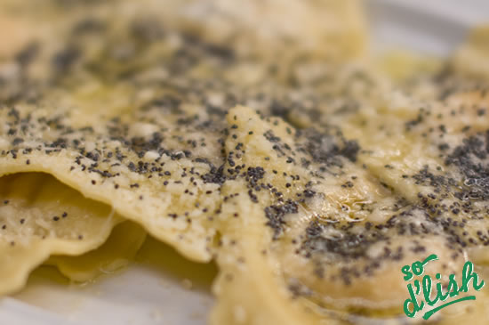 Pumpkin and ricotta ravioli with poppy seeds